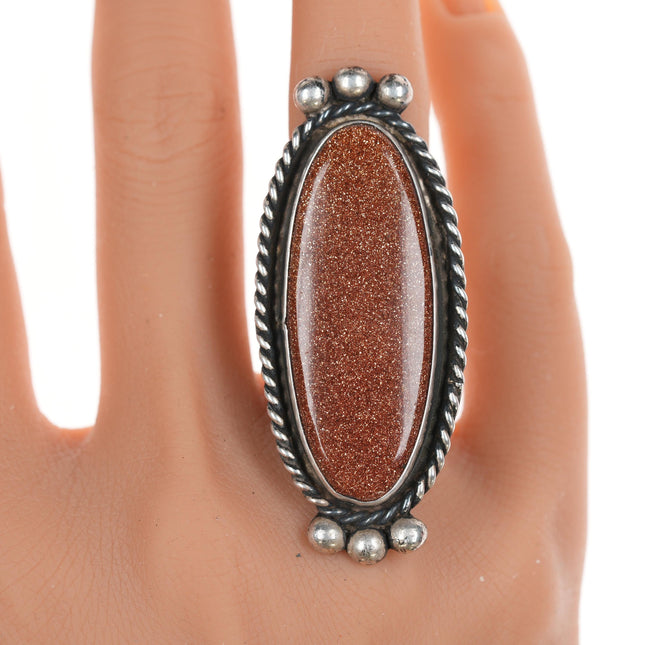 sz6 Large Vintage Goldstone Navajo  silver ring