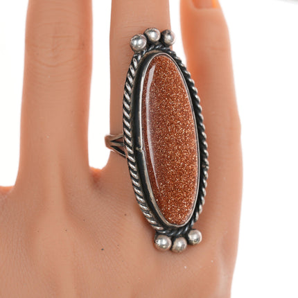 sz6 Large Vintage Goldstone Navajo  silver ring