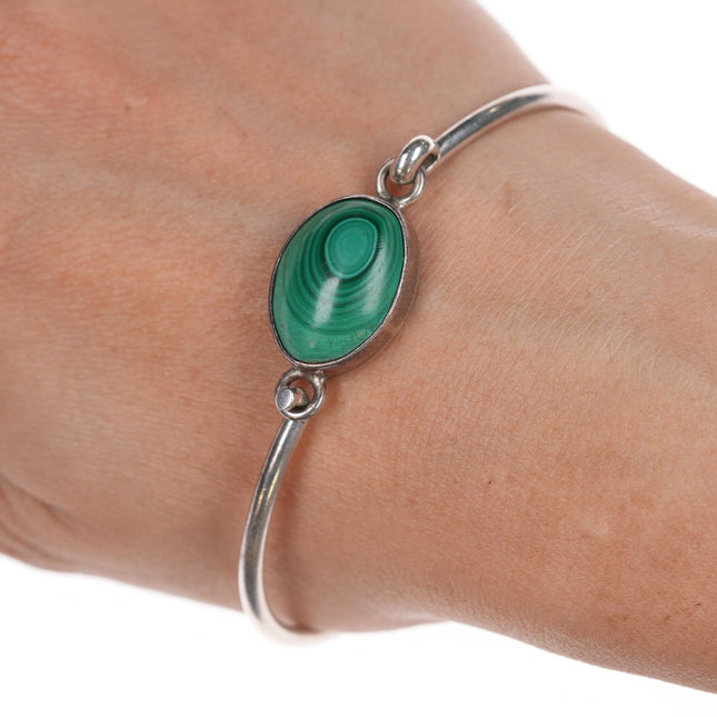 6.75" Retro Sterling and malachite bangle bracelet