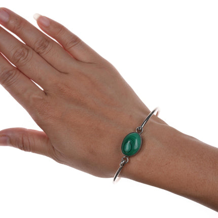 6.75" Retro Sterling and malachite bangle bracelet