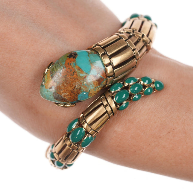 Retro Roberto Cavalli Italian Turquoise snake clamper bangle