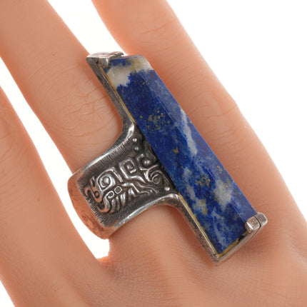 sz6 c1974 Luis Mojica modernist silver sodalite ring