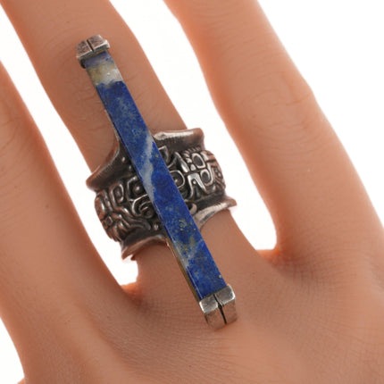 sz6 c1974 Luis Mojica modernist silver sodalite ring