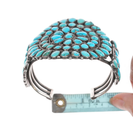 6.75" c50's-60's Navajo silver turquoise cluster cuff bracelet