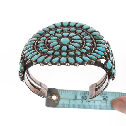 6.75" c30's-40's Navajo silver turquoise cluster cuff bracelet