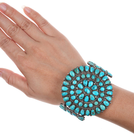 6.75" c50's-60's Navajo silver turquoise cluster cuff bracelet