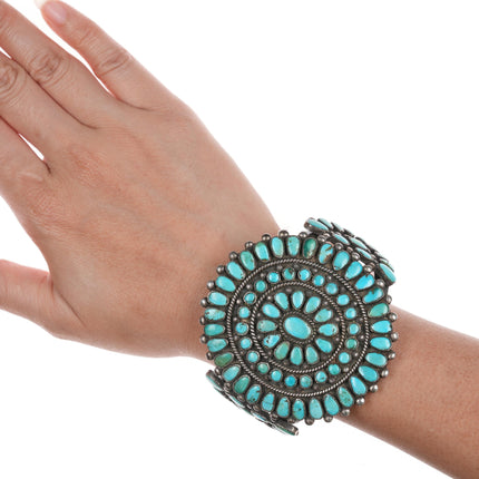 6.75" c30's-40's Navajo silver turquoise cluster cuff bracelet