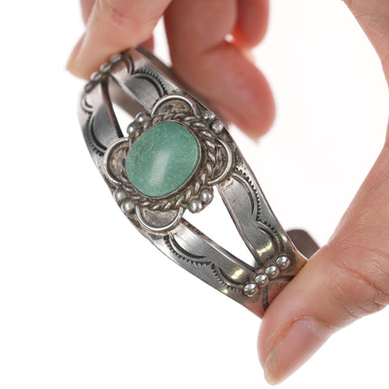 6.5" 40's-50's Navajo silver turquoise hand stamped cuff bracelet