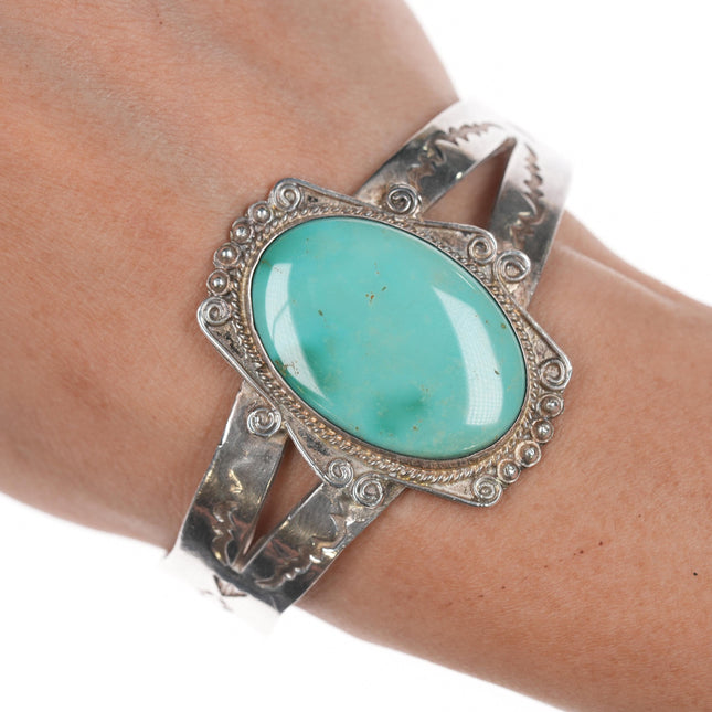 6.5" 40's-50's Navajo High grade turquoise and silver cuff bracelet