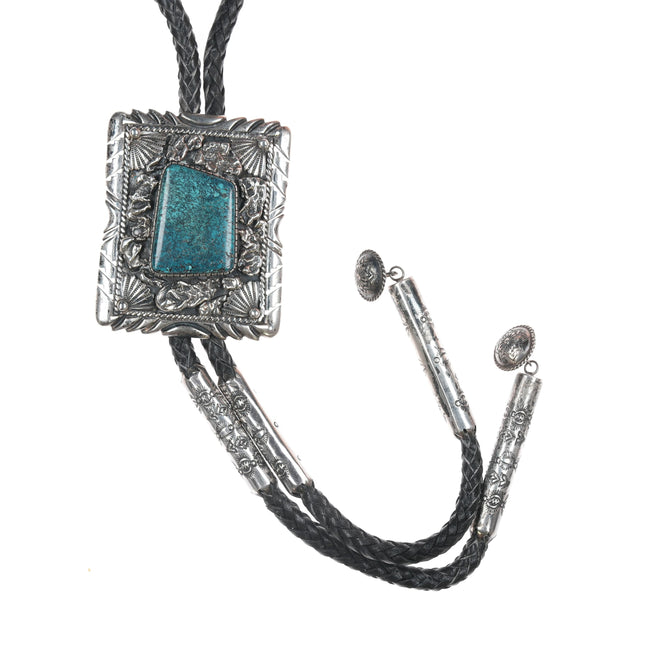 44" Nelson Navajo Large Sterling and turquoise bolo tie