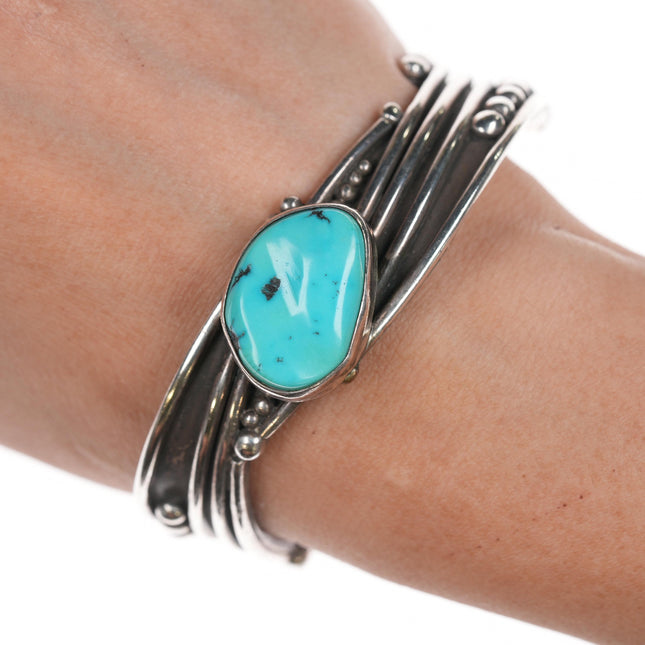 6.75" Lori Carved Turquoise Southwestern modernist sterling cuff bracelet