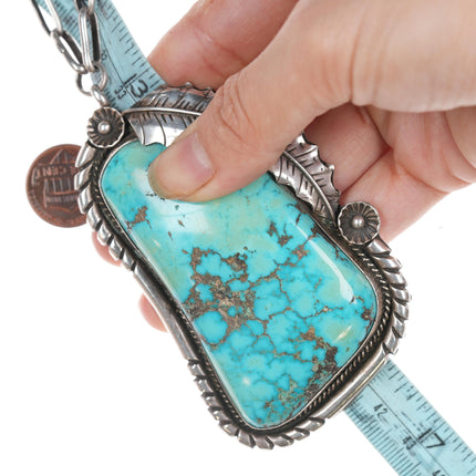 Huge Vintage Ivan V Navajo Turquoise silver pendant/necklace