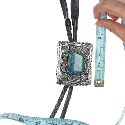 44" Nelson Navajo Large Sterling and turquoise bolo tie