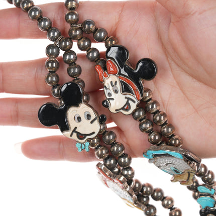 Andrea Lonjose Shirley Zuni Mickey, Minnie, Donald, Pluto, and Goofy squash blossom necklace