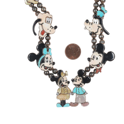 Andrea Lonjose Shirley Zuni Mickey, Minnie, Donald, Pluto, and Goofy squash blossom necklace