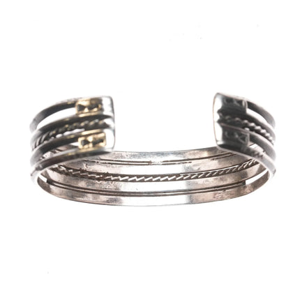 6.75" 1940's Native American silver double row green turquoise cuff bracelet - Estate Fresh Austin