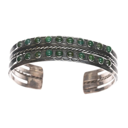 6.75" 1940's Native American silver double row green turquoise cuff bracelet - Estate Fresh Austin