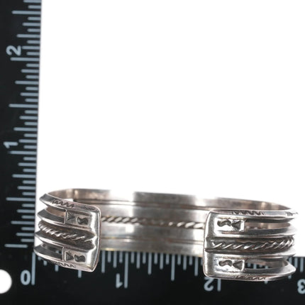 6.75" 1940's Native American silver double row green turquoise cuff bracelet - Estate Fresh Austin