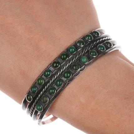 6.75" 1940's Native American silver double row green turquoise cuff bracelet - Estate Fresh Austin