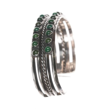 6.75" 1940's Native American silver double row green turquoise cuff bracelet - Estate Fresh Austin