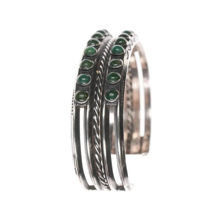 6.75" 1940's Native American silver double row green turquoise cuff bracelet - Estate Fresh Austin