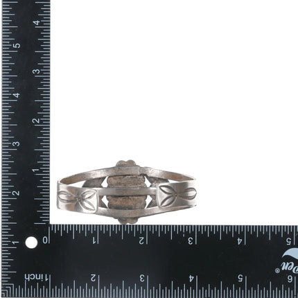 6.75" 1940's Native American silver petrified wood cuff bracelet - Estate Fresh Austin