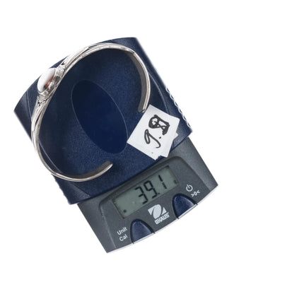 6.75" 1940's Native American silver petrified wood cuff bracelet - Estate Fresh Austin