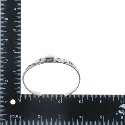 6.75" 1940's Native American silver petrified wood cuff bracelet - Estate Fresh Austin