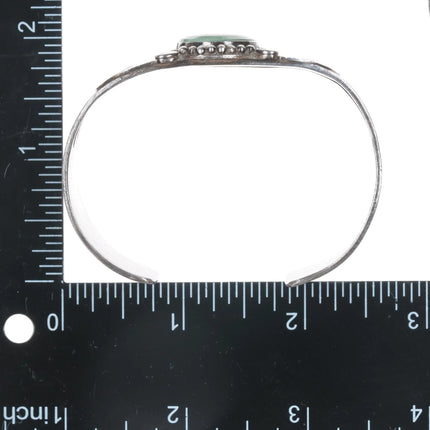 6.75" 1940's Navajo Hand stamped silver cuff bracelet with green turquoise - Estate Fresh Austin