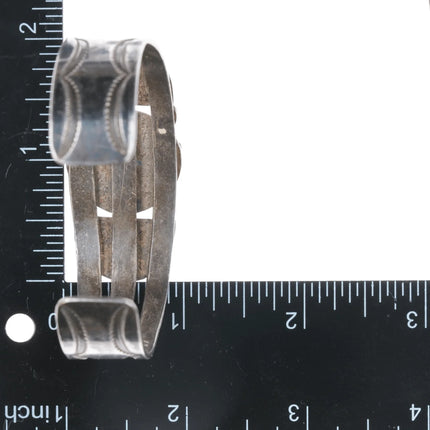 6.75" 1940's Navajo Hand stamped silver cuff bracelet with green turquoise - Estate Fresh Austin