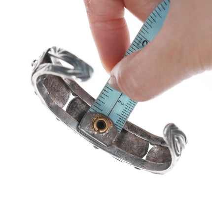 6.75" 20's-30's Navajo ingot stilver medallions bracelet with snake eye turquoise - Estate Fresh Austin