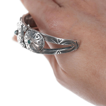 6.75" 20's-30's Navajo ingot stilver medallions bracelet with snake eye turquoise - Estate Fresh Austin