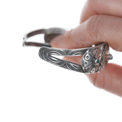 6.75" 20's-30's Navajo ingot stilver medallions bracelet with snake eye turquoise - Estate Fresh Austin