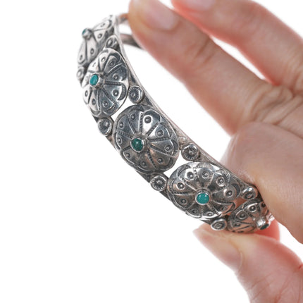 6.75" 20's-30's Navajo ingot stilver medallions bracelet with snake eye turquoise - Estate Fresh Austin