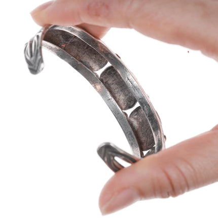 6.75" 20's-30's Navajo ingot stilver medallions bracelet with snake eye turquoise - Estate Fresh Austin