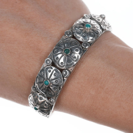 6.75" 20's-30's Navajo ingot stilver medallions bracelet with snake eye turquoise - Estate Fresh Austin