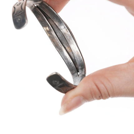 6.75" 30's-40's Navajo silver and turquoise bracelet with stars stampings - Estate Fresh Austin