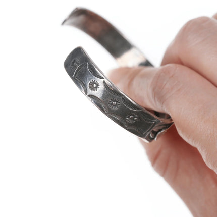 6.75" 30's-40's Navajo silver and turquoise bracelet with stars stampings - Estate Fresh Austin