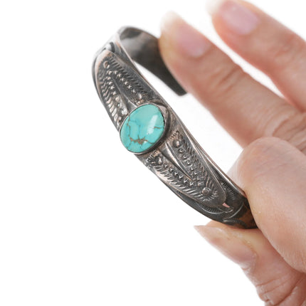 6.75" 30's-40's Navajo silver and turquoise bracelet with stars stampings - Estate Fresh Austin