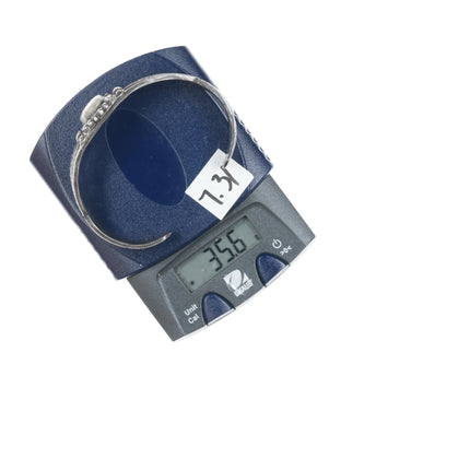 6.75" 30's-40's Navajo triple shank stamped silver cuff bracelet with green turquoise - Estate Fresh Austin