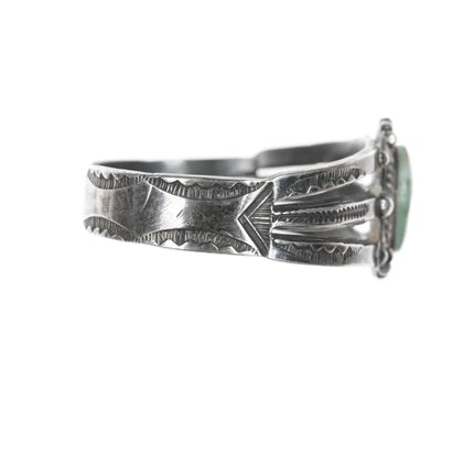 6.75" 30's-40's Navajo triple shank stamped silver cuff bracelet with green turquoise - Estate Fresh Austin