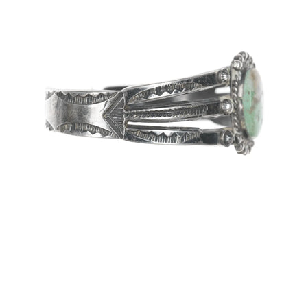 6.75" 30's-40's Navajo triple shank stamped silver cuff bracelet with green turquoise - Estate Fresh Austin