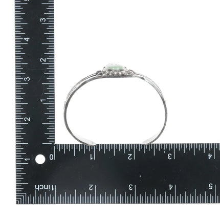 6.75" 30's-40's Navajo triple shank stamped silver cuff bracelet with green turquoise - Estate Fresh Austin