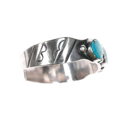 6.75" 40's-50's Navajo silver cuff bracelet with 3 turquoise - Estate Fresh Austin