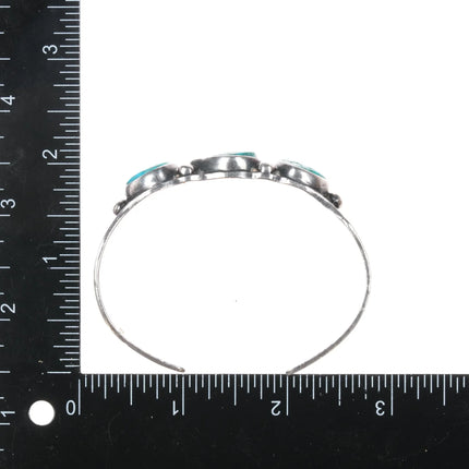 6.75" 40's-50's Navajo silver cuff bracelet with 3 turquoise - Estate Fresh Austin