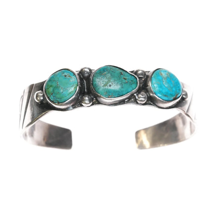 6.75" 40's-50's Navajo silver cuff bracelet with 3 turquoise - Estate Fresh Austin