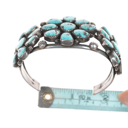 6.75" 40's-50's Navajo silver turquoise cluster cuff bracelet - Estate Fresh Austin