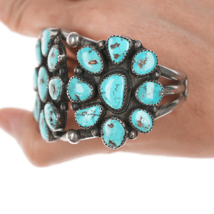 6.75" 40's-50's Navajo silver turquoise cluster cuff bracelet - Estate Fresh Austin