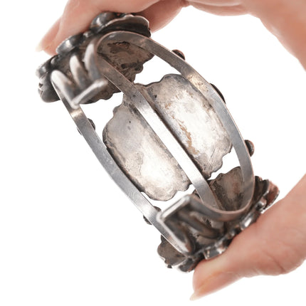 6.75" 40's-50's Navajo silver turquoise cluster cuff bracelet - Estate Fresh Austin