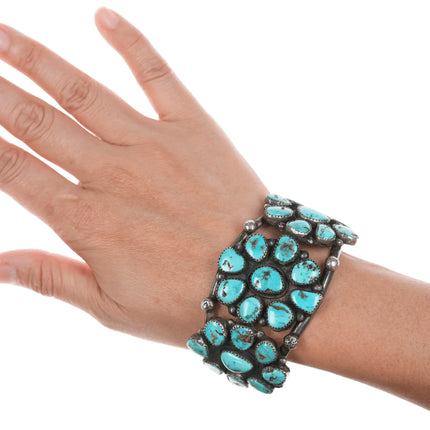 6.75" 40's-50's Navajo silver turquoise cluster cuff bracelet - Estate Fresh Austin
